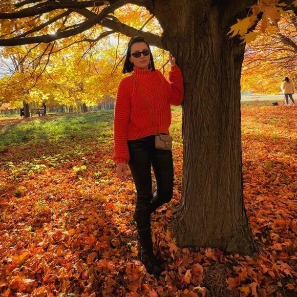 ⭕️ Free People Orange Cowl Neck Sweater with Balloon Sleeves - Picture 2 of 7